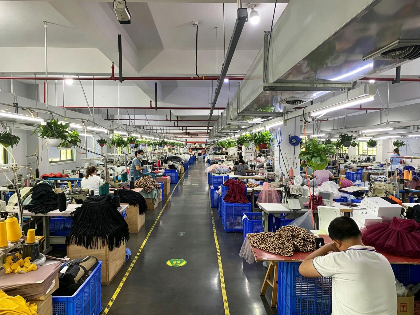 Sewing production line for dancewear manufacturing