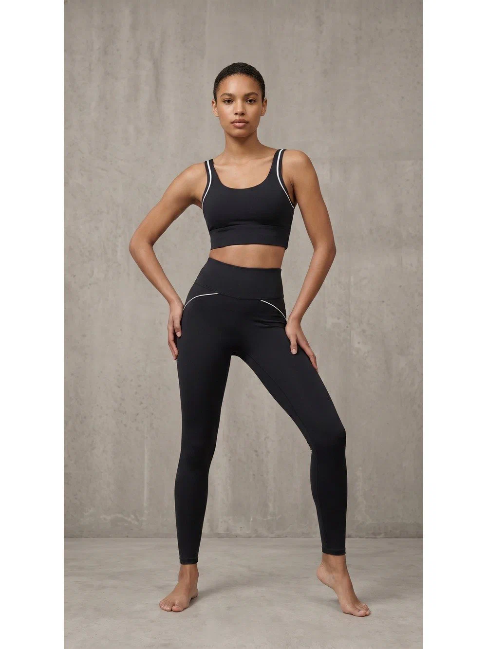Women's Yoga Set Sports Bra with Contrast Trim and Long Pants
